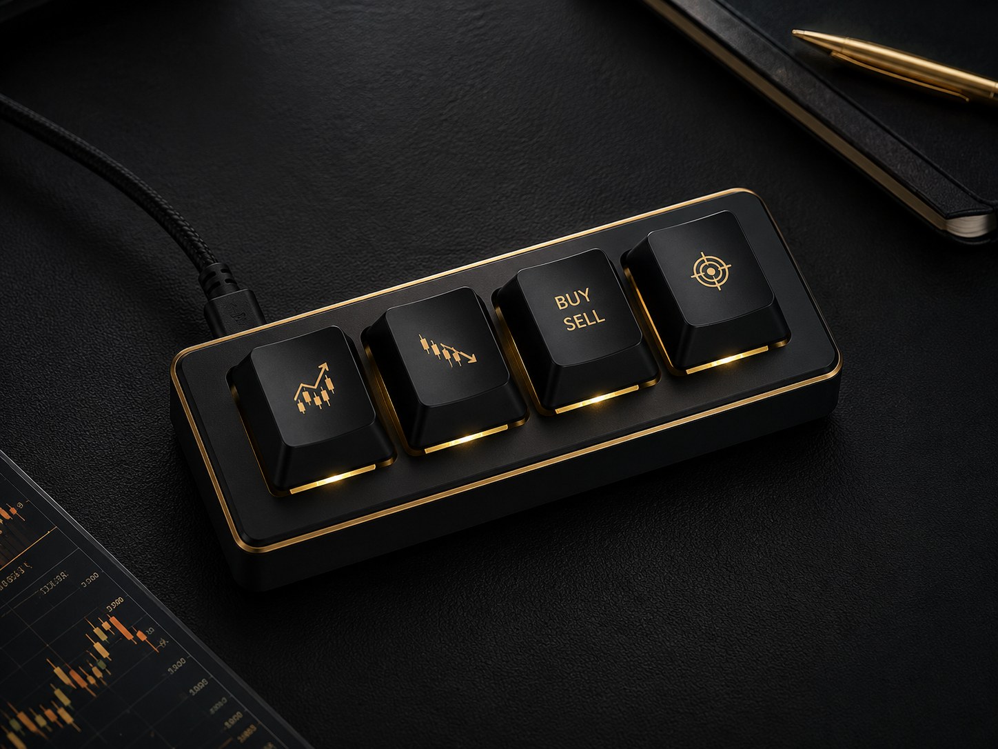 Illustrative compact 4-key trading macropad